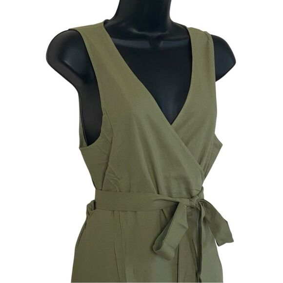 Andie Armona Ivy Green Sleeveless Wrap Linen Rayon Maxi Dress Sz M NWT - Picture 5 of 12